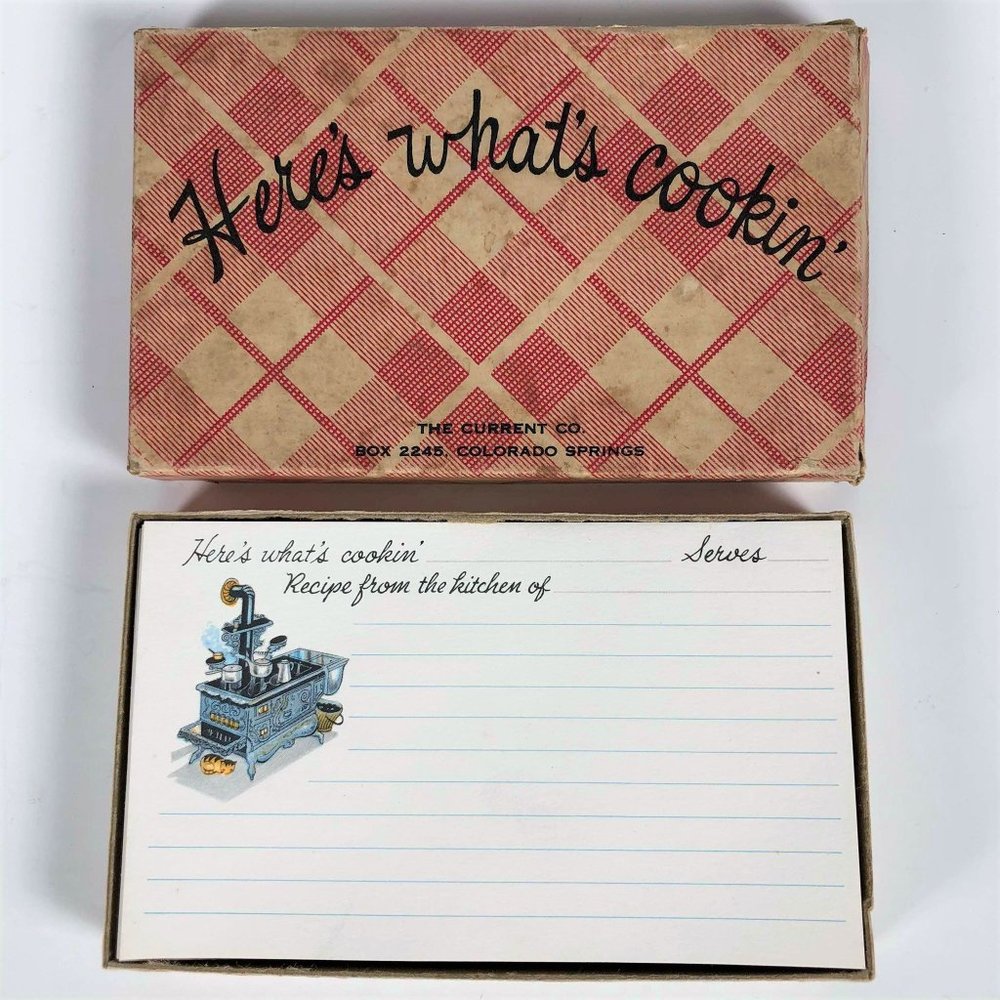 Vintage Here's What's Cookin' Blank Recipe Cards